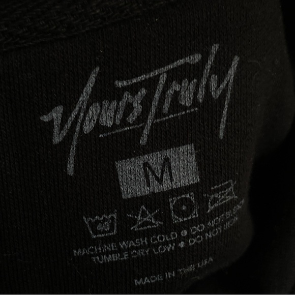 YOURS TRULY “FAKE SMILES” PHORA Fleece Hoodie Medium Black Silver Rhinestones - Picture 6 of 10